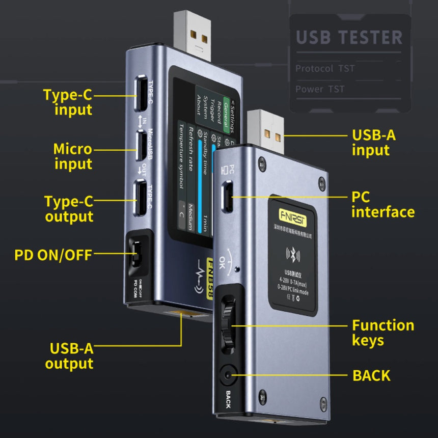 FNIRSI USB fast charger tester, para poder revisar y hacer diagnostico de cargadores, cables